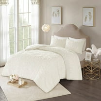 Noaman Full/Queen 3-Piece Tufted Cotton Chenille Medallion Duvet Cover Set, Off White, 90x90 Inches with 2 Shams