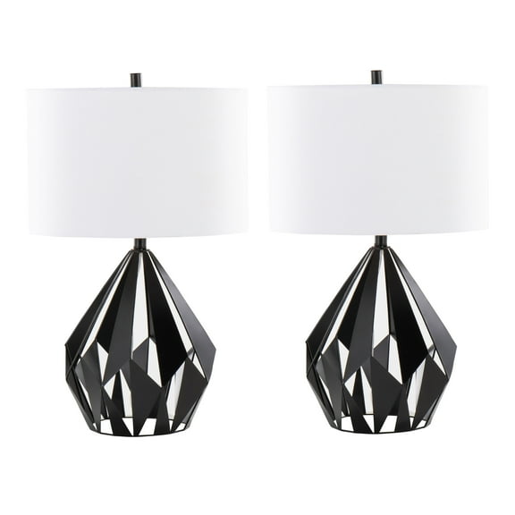 Noaman Geome Tri 28" Contemporary Metal Table Lamp Set of 2, Matte Black with White Linen Shade, 27.5in Height, Requires 2x100W Bulbs (Not Included)