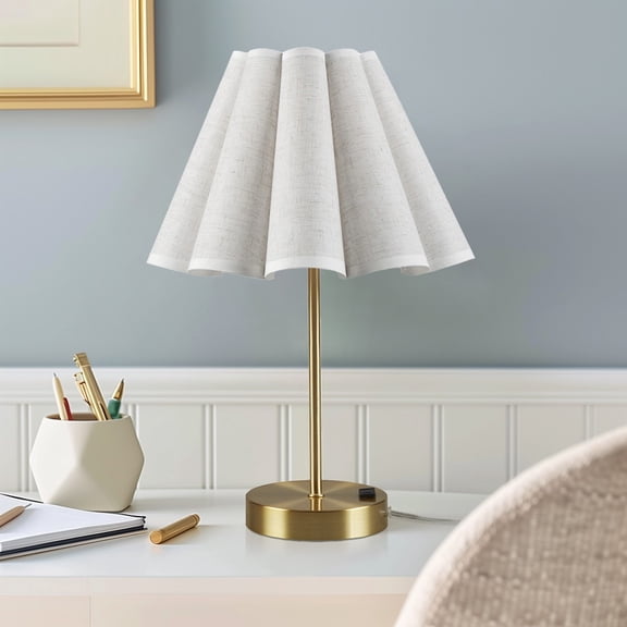Noaman Gold Tap-Control Dimmable Accent Table Lamp with Power Outlet, 12.5"Dia x 17.5"H, 3-Level Touch Dimmer, Includes 9W CFL Bulb, Iron & Polyester Construction