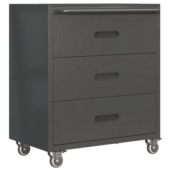 Noaman Heavy-Duty 3-Drawer Metal Storage Cabinet with Wheels, 29.53"W x 16.54"D x 34.65"H, Black/Gray Tool Organizer for Garage, Office & Home