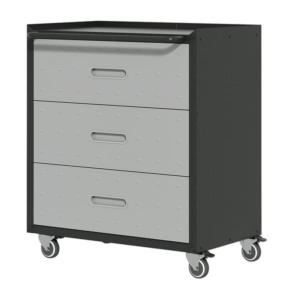 Noaman Heavy-Duty 3-Drawer Metal Storage Cabinet with Wheels, 29.53"W x 16.54"D x 34.65"H, Black/Gray Tool Organizer for Garage, Office & Home