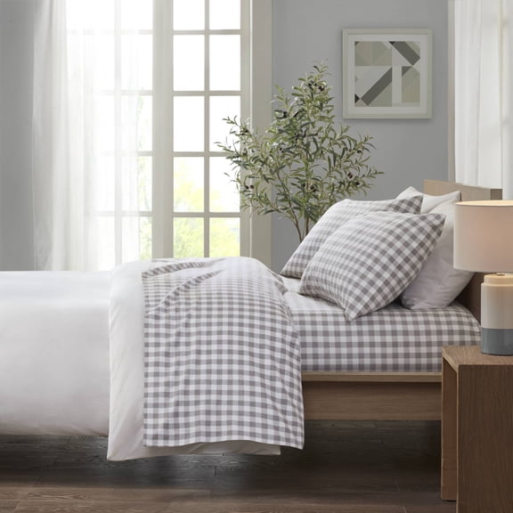 Noaman King Cotton Sheet Set, Gray Herringbone Check, Multicolor, 4 Pieces
