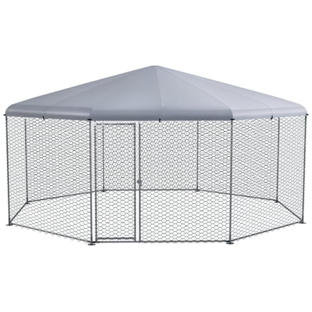 Noaman Large Metal Chicken Coop with Waterproof Cover, Walk-in Poultry Cage for Chickens Ducks Rabbits, 17' x 15.7' x 9', Silver