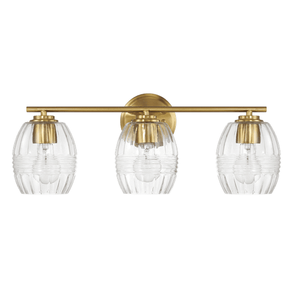 Noaman Luster Three Lights Vanity Wall Lamp - Satin Brass, 22.2in Wide, Clear Glass Bathroom Mirror Light Fixture, Gold Finish for Elegant Illumination