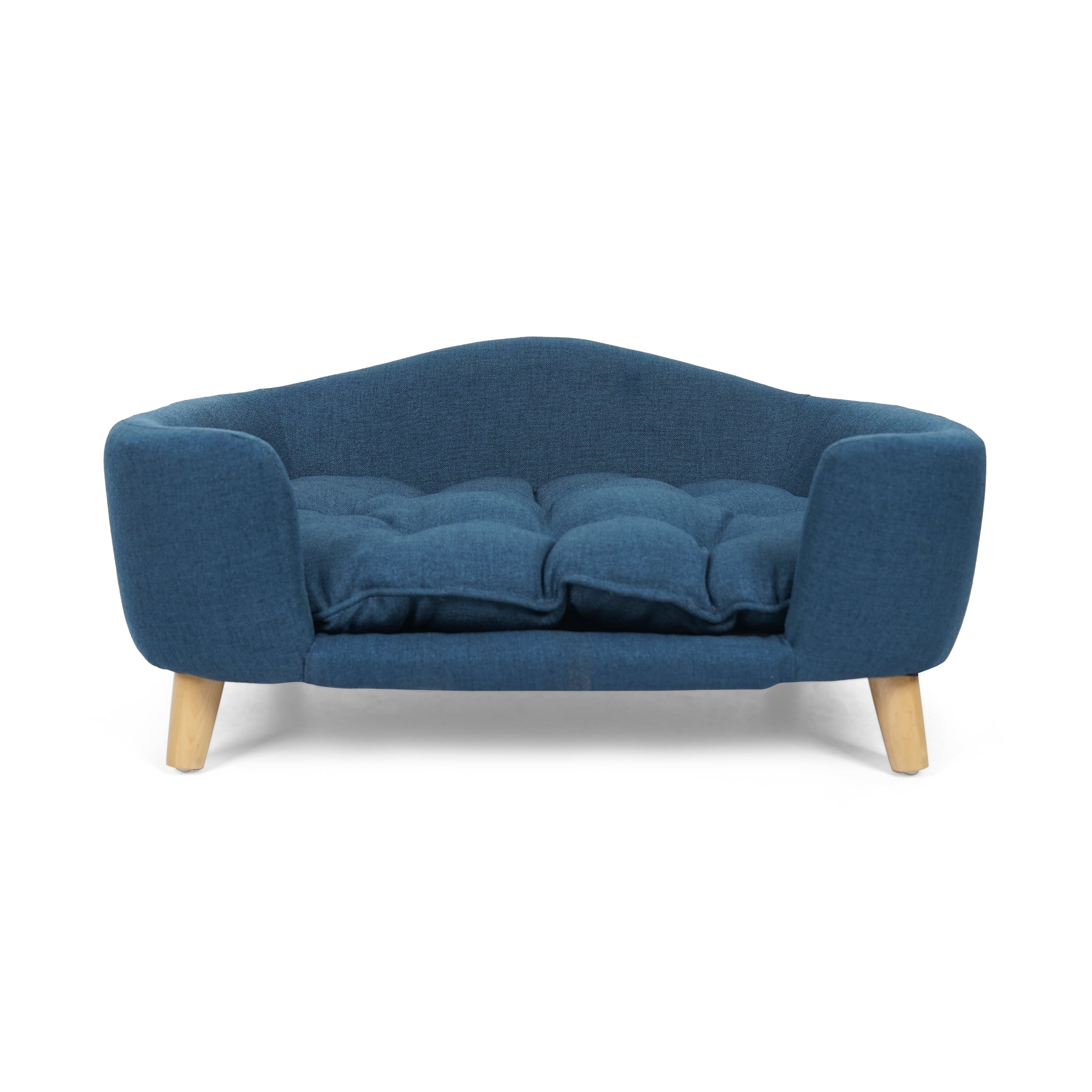 Noaman Mid-Century Modern Dog Bed with Birch Wood Legs & Plush Tufted Cushion, Navy Blue, 30.25in x 21.75in x 14in, Perfect for Small Dogs 11-25lbs