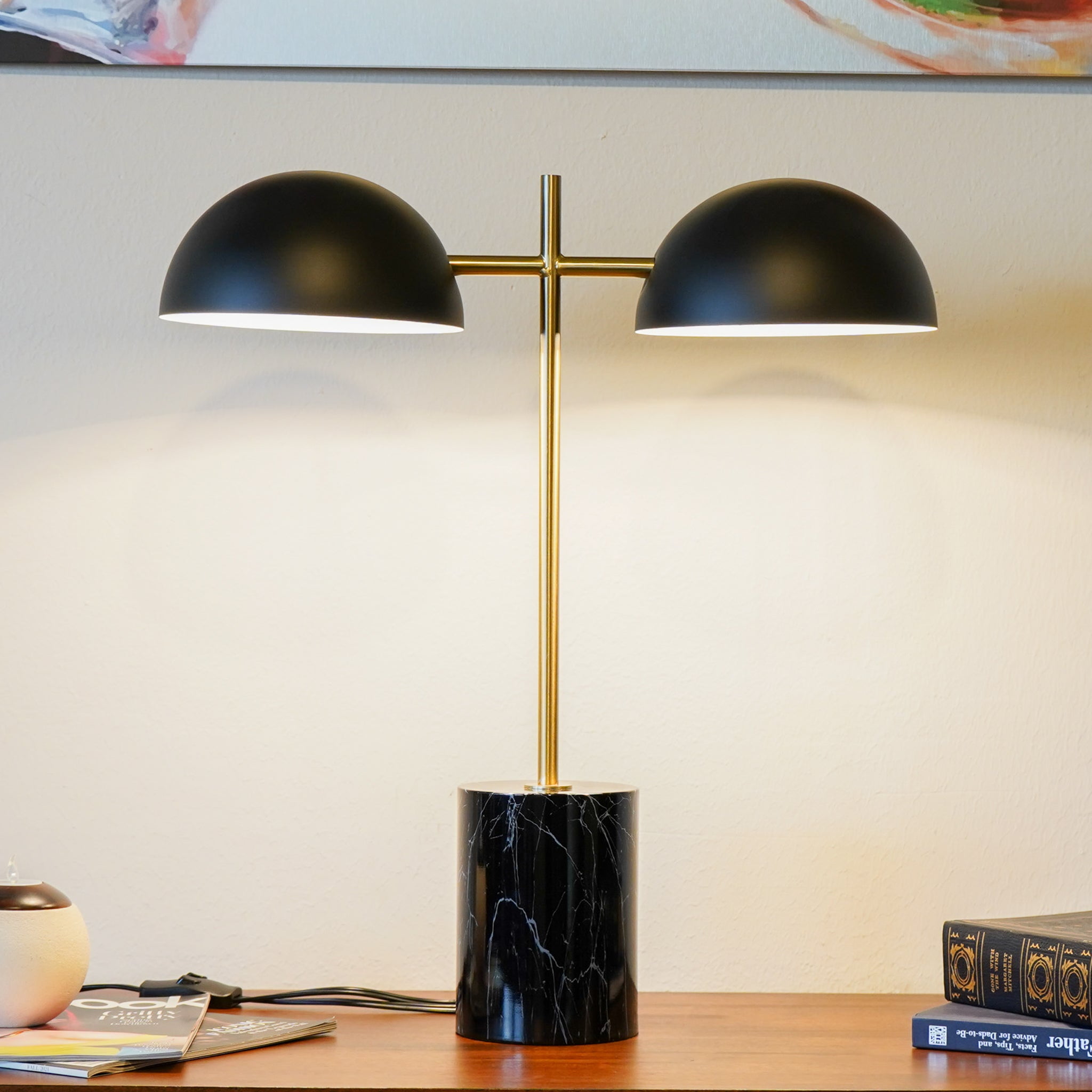 Noaman Nova Hydro Black Table Lamp with On/Off Switch, Double Lamp ...