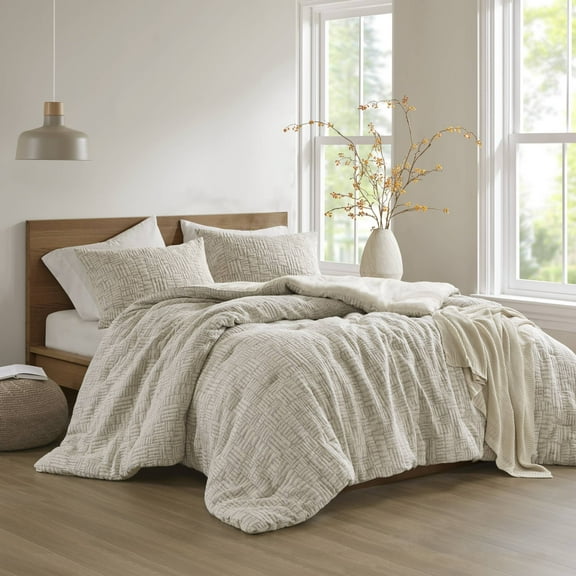 Noaman Oversized Cotton Matelasse Comforter Set, Beige, Full/Queen, 3 Piece