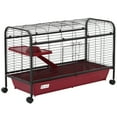 thumbnail image 1 of Noaman PawHut 41"L Small Animal Cage Rabbit Hutch Ferret Pet Play House with Feeder, Rolling Wheels, Platform, Ramp, Black Steel Enclosure, 1 of 7