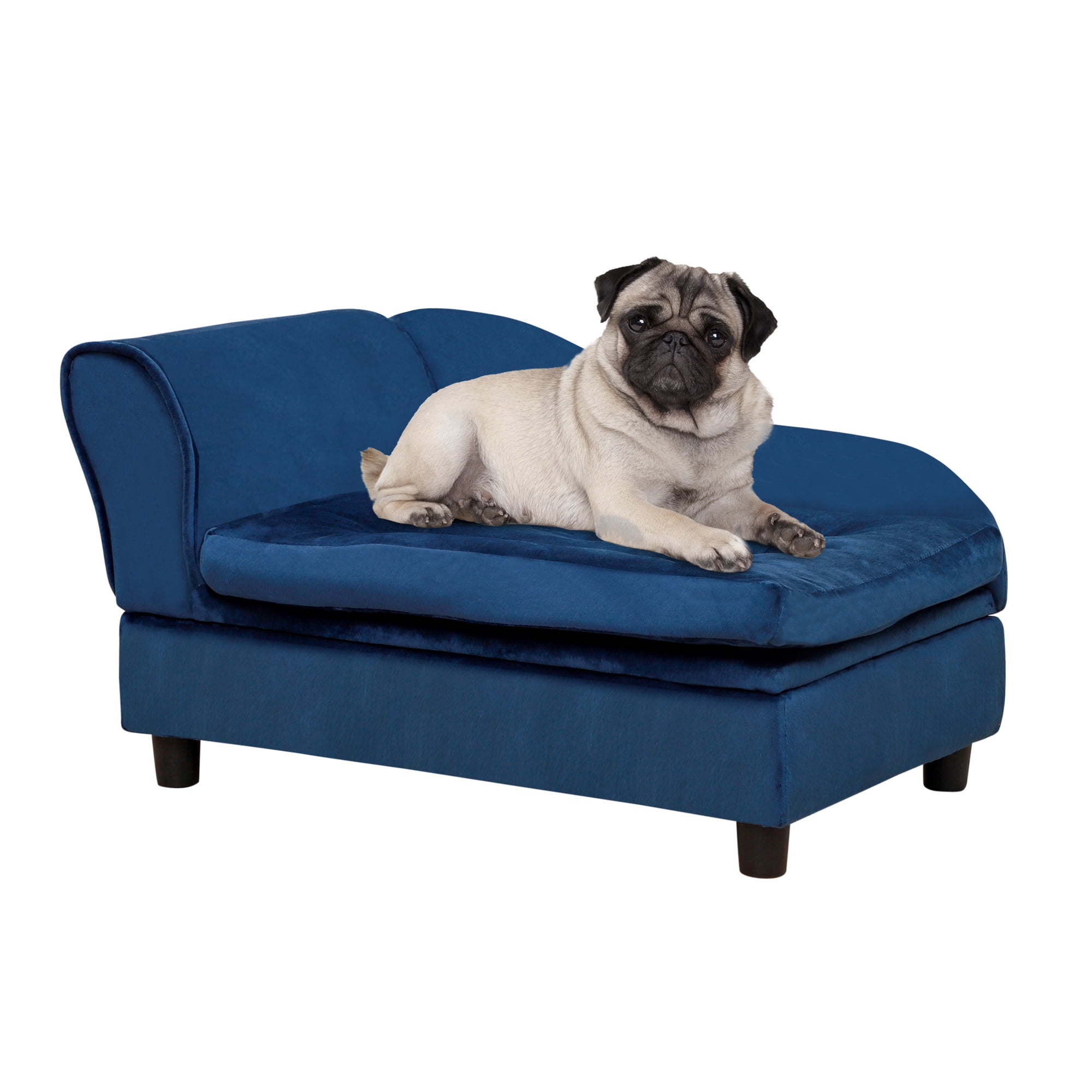 Noaman PawHut Luxury Small Dog Bed with Hidden Storage, 29.9" L x 17.7" W x 16.9" H, Soft 3" Foam Couch for Puppies & Small Breeds, Modern Blue Pet Furniture