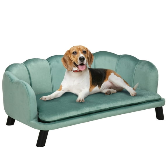 Noaman PawHut Velvet Large Dog Couch with Foam Cushion, 38.8" L x 23.8" W Soft & Elegant Dog Bed with Pearl Design, Green Sofa for Medium/Large Dogs up to 70 lbs