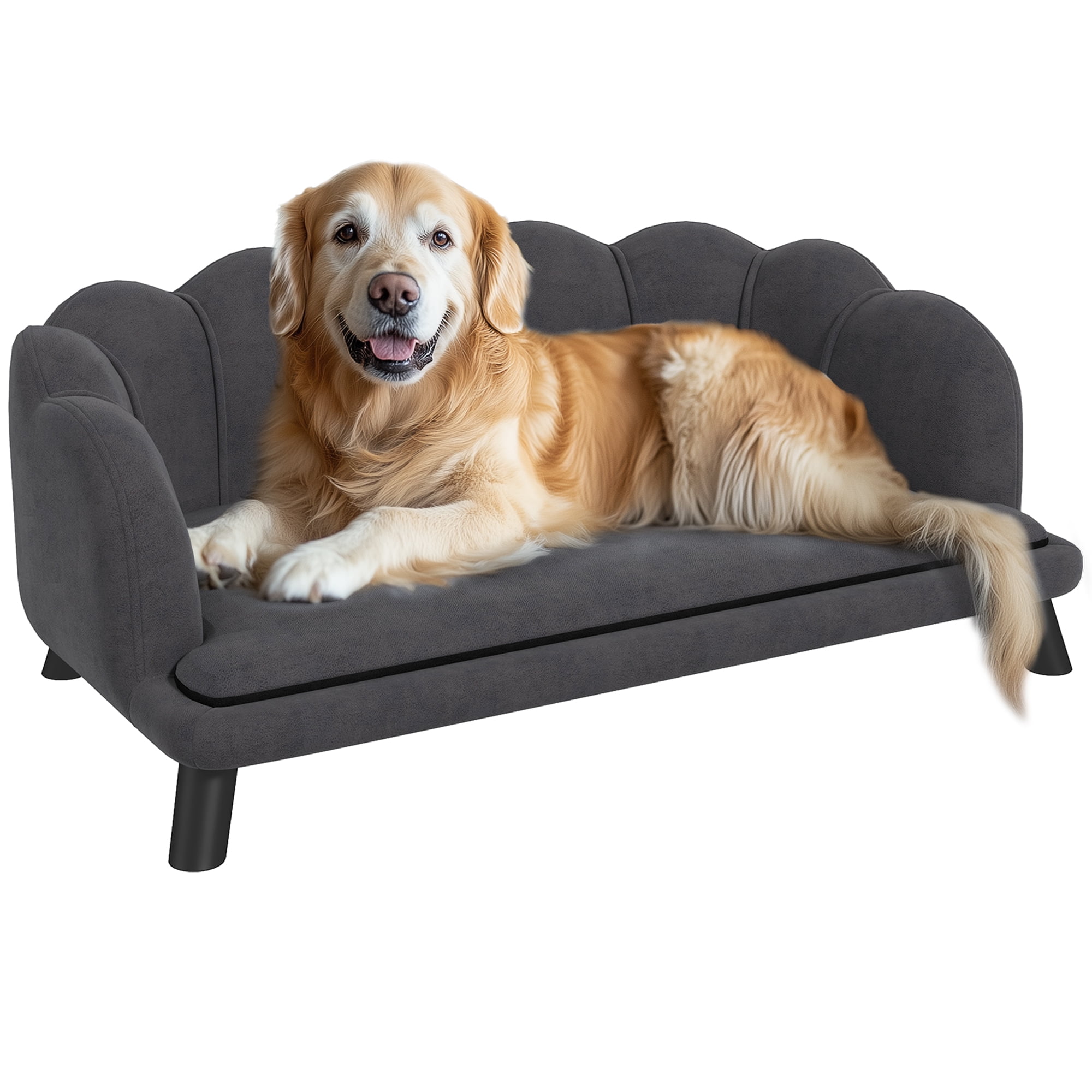 Noaman PawHut Velvet Large Dog Couch with Foam Cushioning, 38.8" L x 23.8" W Soft Pearl Design Dog Bed for Big & Medium Dogs, Charcoal Gray