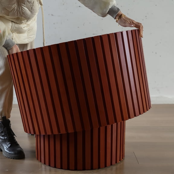 Noaman Round Wood Coffee Table for Living Room - No Assembly, Walnut Finish, Modern Design