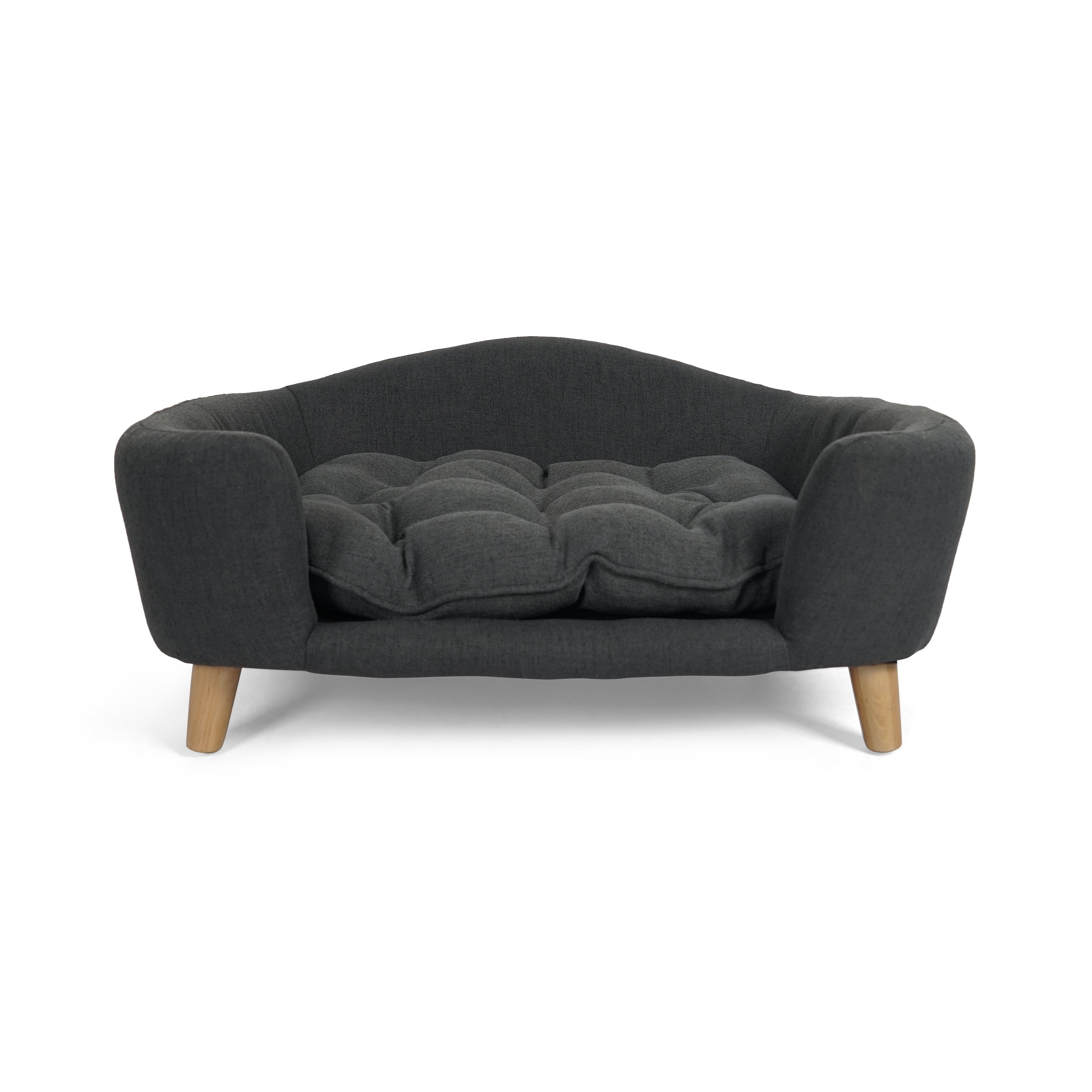 Noaman Small Dog Bed with Birch Wood Legs, 30.25 x 21.75 x 14 Inches Plush Tufted Cushion Pet Bed for Small Dogs 11-25 lbs, Mid-Century Modern Design, Dark Gray