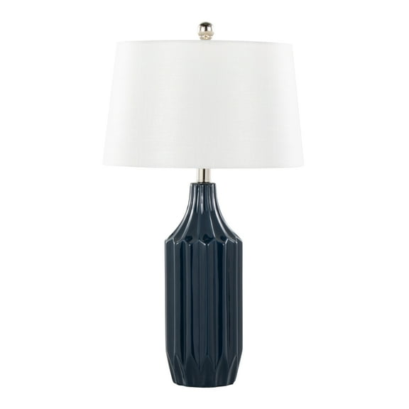 Noaman Stella 23" Contemporary Ceramic Table Lamp, Gloss Dark Blue Ceramic Base with White Fabric Shade, 60W LED Bulb Included, Rotary Switch, UL & cUL Listed
