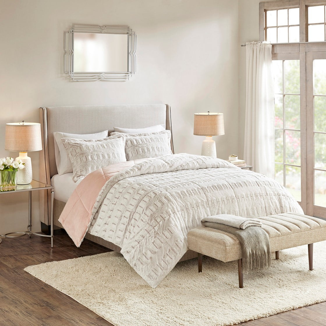 掛け布団 2点セット フェイクファー 柔らかい ツインサイズ Gia/Blush Blush Bedding Twin