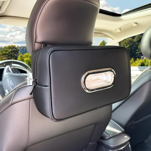 Noaman Car Tissue Holder for Backseat, Rectangular PU Leather Tissue Box Organizer for Cars, SUVs & Trucks, Black