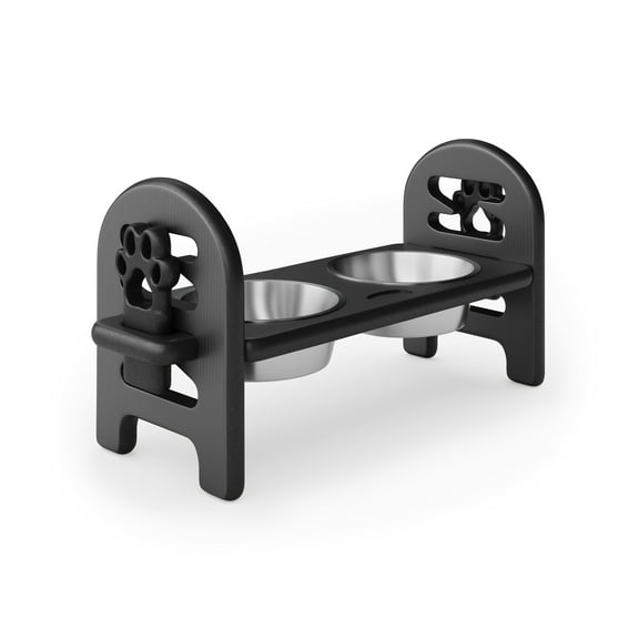 Noaman White Adjustable Pet Bowl, Travel-Ready HDPE Durable Poly Lumber Recycled, Collapsible Design for Dogs & Cats, 19x7x9.5in, Black