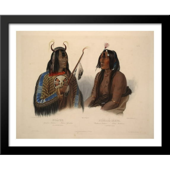 Noapeh, an Assiniboin Indian and Psihdja-Sahpa, a Yanktonan Indian, plate 12 from Volume 2 of 'Travels in the Interior of North America' 34x28 Large Black Wood Framed Print Art by Karl Bodmer
