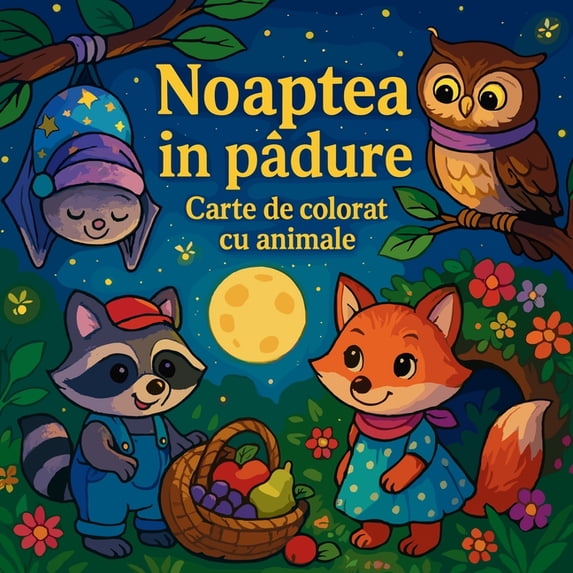 Noaptea în pădure - Carte de colorat cu animale, (Paperback)