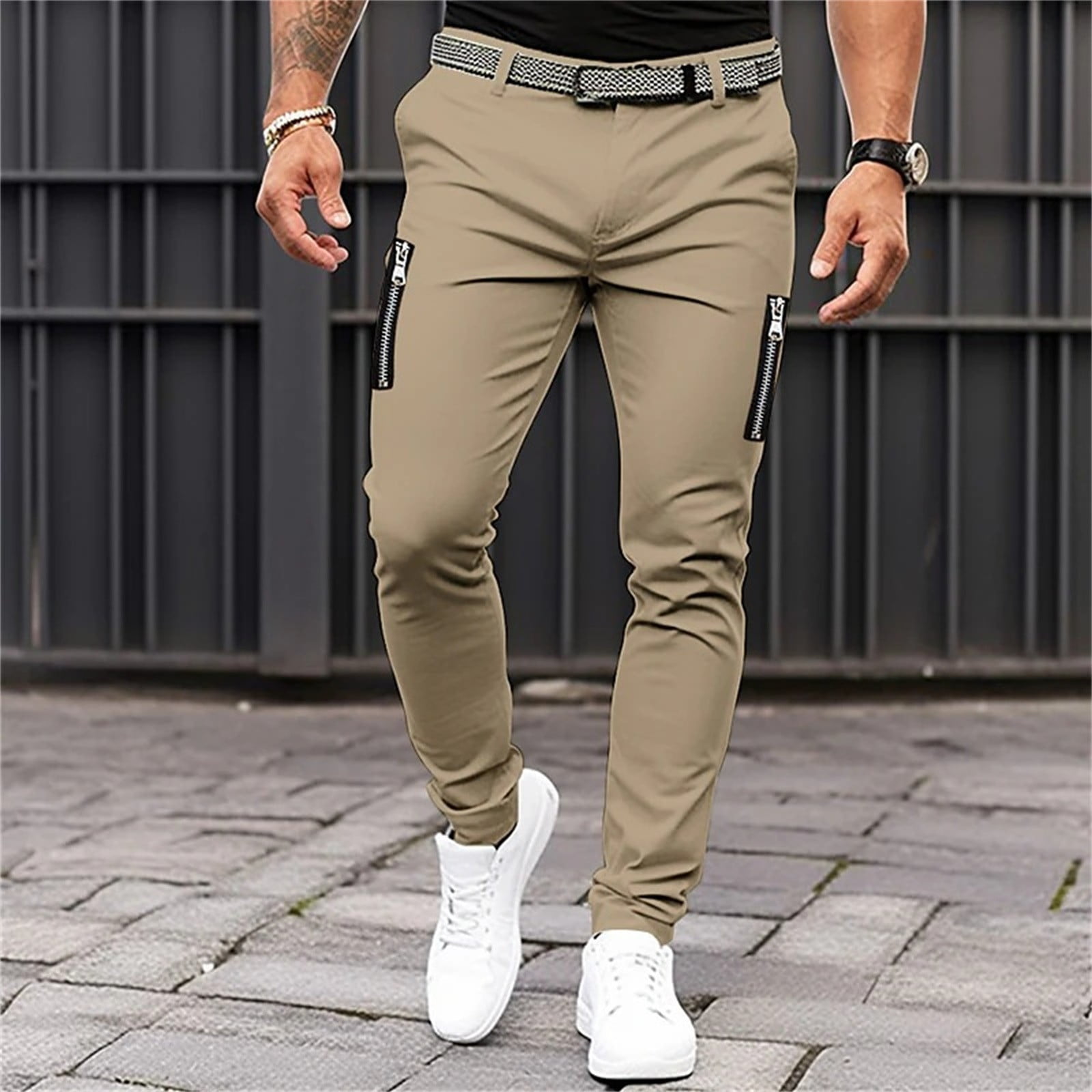 Noarlalf Chinos Pants Men Joggers for Men Solid Color Tight