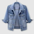 thumbnail image 1 of Noarlalf Jackets for Women, Denim Jacket for Women, Women's 3/4 Sleeve Colored Cropped Denim Jacket Light Wash Jacket Coat Winter Coats for Women Blue S, 1 of 5