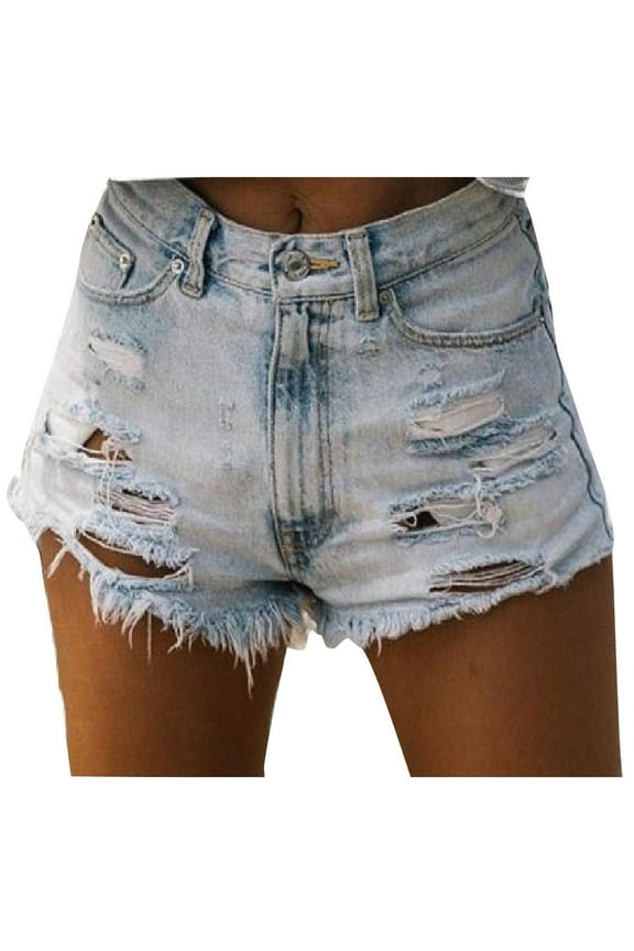 Jeans for Women Ripped Jeans Tassel Solid Shorts High Waist Shorts Denim Hole Perforated Plus Size Pants Blue L