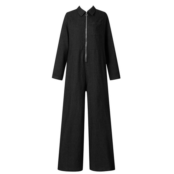 Noarlalf Jumpsuits for Women Women's Bodycon Jumpsuits V Neck Long Sleeve High Waisted Slim Fit Long Romper with Pockets Belt Denim Jumpsuit for Women
