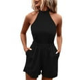 thumbnail image 1 of Noarlalf Jumpsuits for Women Casual Women's Halter Waist Sexy Backless Slim Solid Color Sleeveless Romper Black M, 1 of 7