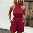 thumbnail image 1 of Noarlalf Jumpsuits for Women Casual Women's Halter Waist Sexy Backless Slim Solid Color Sleeveless Romper Red 2XL, 1 of 7