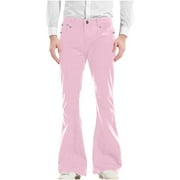 NOARLALF Men's Pants Flare Pants Men Solid Color Pocket Suit Pant Bell Bottoms Casual Pant Pink L