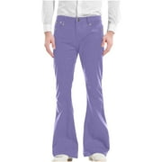 NOARLALF Men's Pants Flare Pants Men Solid Color Pocket Suit Pant Bell Bottoms Casual Pant Purple L