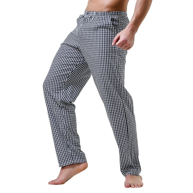 Noarlalf Mens Pajama Pants Mens Home Pants Cotton Thin Striped Pajamas Medium Waist Loose Cotton Trousers Black 3XL