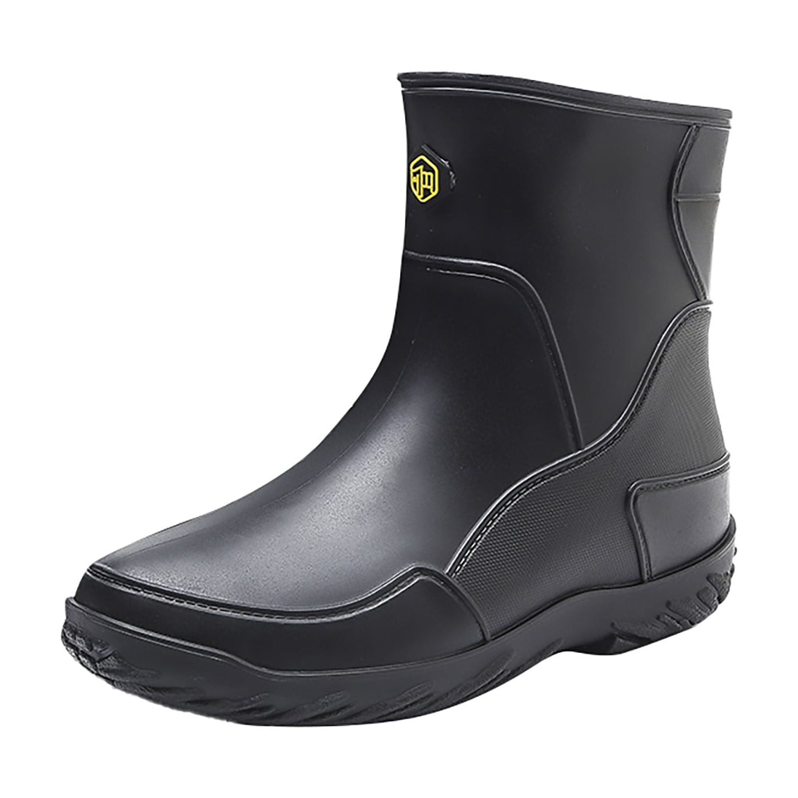 Noarlalf Mens Rain Boots Rain Boots Men Men's Deck Boots Fishing Boots Waterproof Rain Boots Ankle Booties Slip On Neoprene Rubber Footwear Chelsea Boots Men for Gardening Fishing Boating Camping