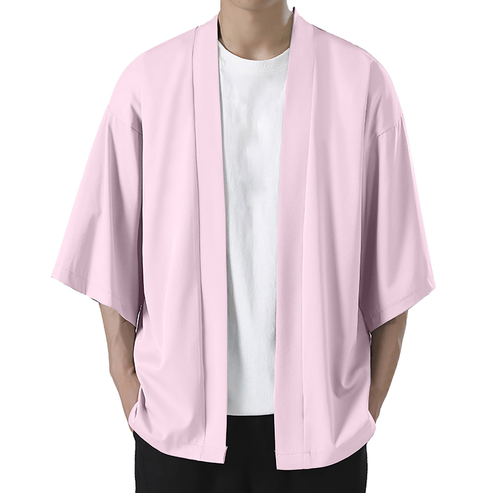 Noarlalf Mens Shirts Men'S Solid Drop Shoulder Kimono Jacket Open