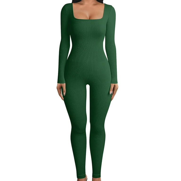OQQ Women Yoga Jumpsuits Workout Ribbed Long Sleeve Sport Jumpsuits