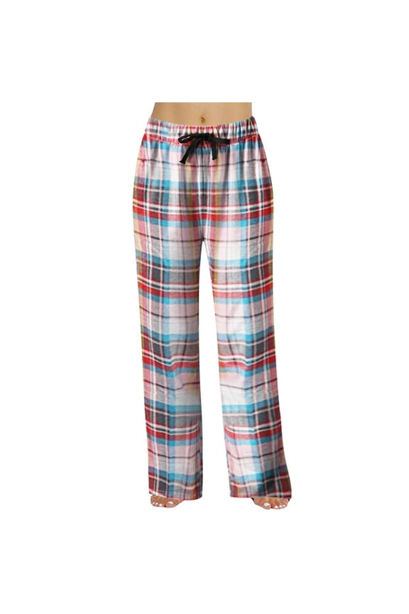 Pajama Pants Women Womens Pajama Pants Plaid Lace up Cotton Sleepwear with Pockets Blue L