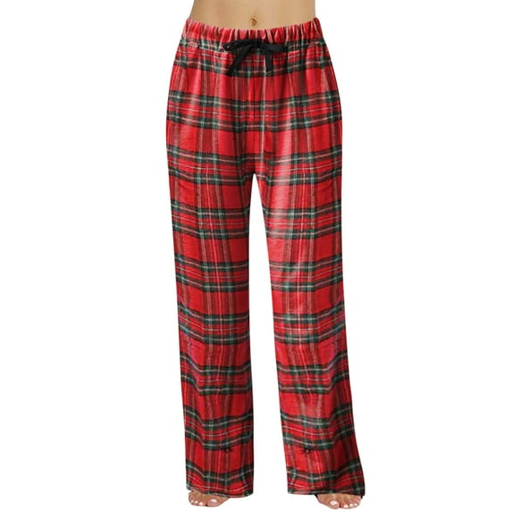 Noarlalf Pajama Pants Women Womens Pajama Pants Plaid Lace up Cotton Sleepwear with Pockets Red XL