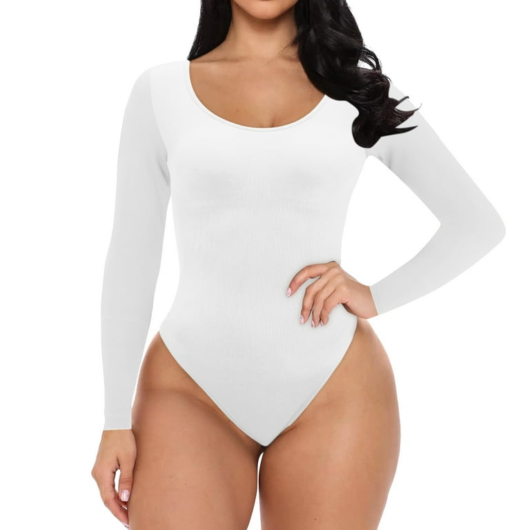 Noarlalf Shapewear Bodysuit Bodysuits for Women Tummy Control Seamless Long  Sleeve Bodysuit for Shapewear Thong Sculpting Body Shaper White S