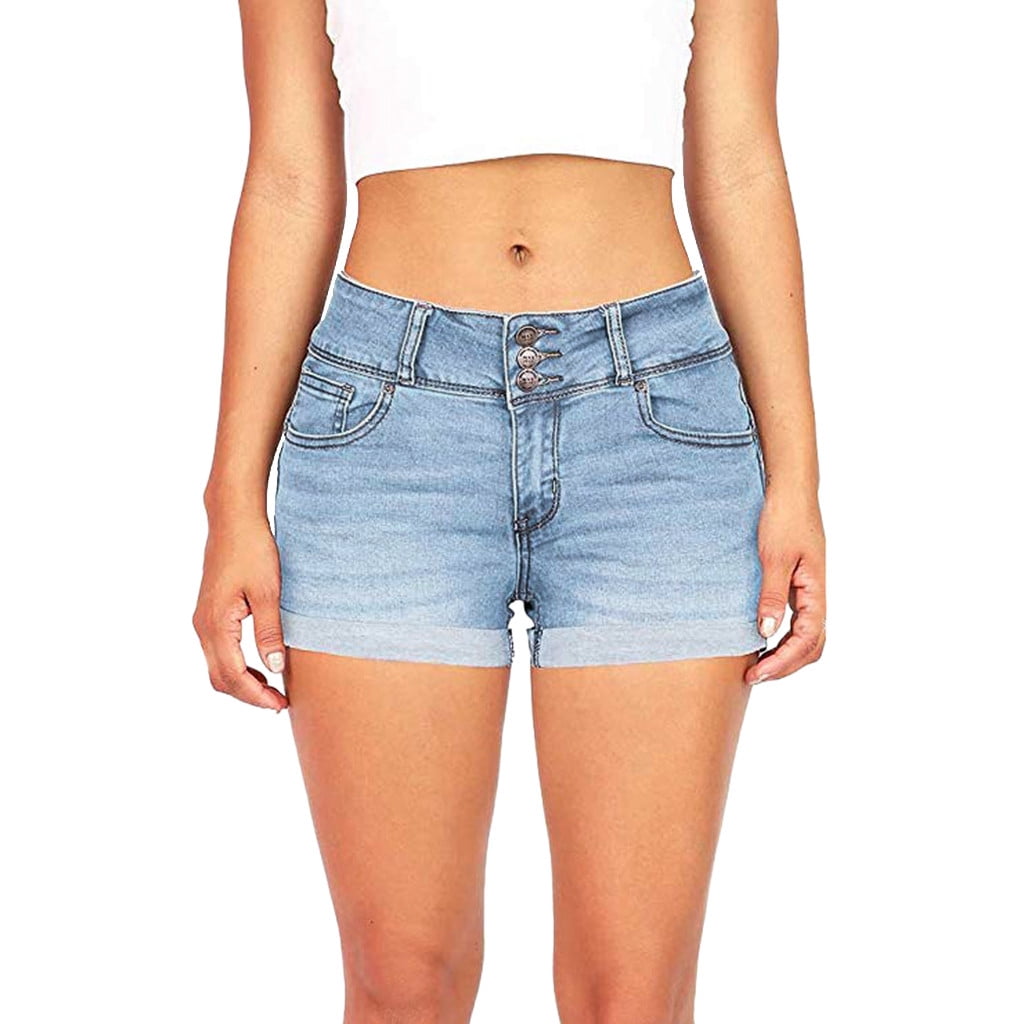 Noarlalf Shorts for Women Jean Shorts Womens Jeans for Women Women s Low Waisted Solid Washed Denim Short Jeans Light Blue S