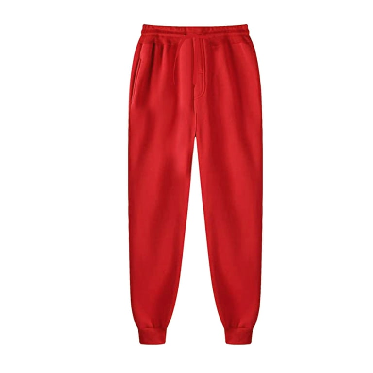 Noarlalf Sweatpants Women Joggers for Women Solid Color Pants Ankle-Cropped  Pants Red XL