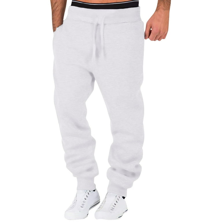 Noarlalf Sweatpants for Men Joggers for Men Fitness Running Trousers Drawstring Loose Waist Solid Color Pants Pocket Loose Fleece Sweatpants White XL Walmart