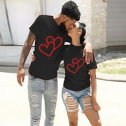 Noarlalf Valentine'S Day Women'S Shirt Shirts For Women Valentine'S Day Girlfriend Shirt Fashionable Valentine'S Day Love Printed Round Neck Short Sleeved Top T Shirt Valentines Day Gift Black L