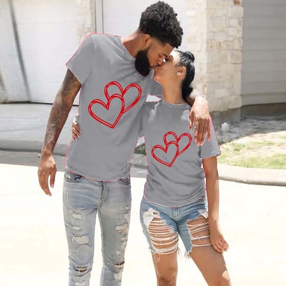 Noarlalf Valentine'S Day Women'S Shirt Shirts For Women Valentine'S Day Girlfriend Shirt Fashionable Valentine'S Day Love Printed Round Neck Short Sleeved Top T Shirt Valentines Day Gift Grey L