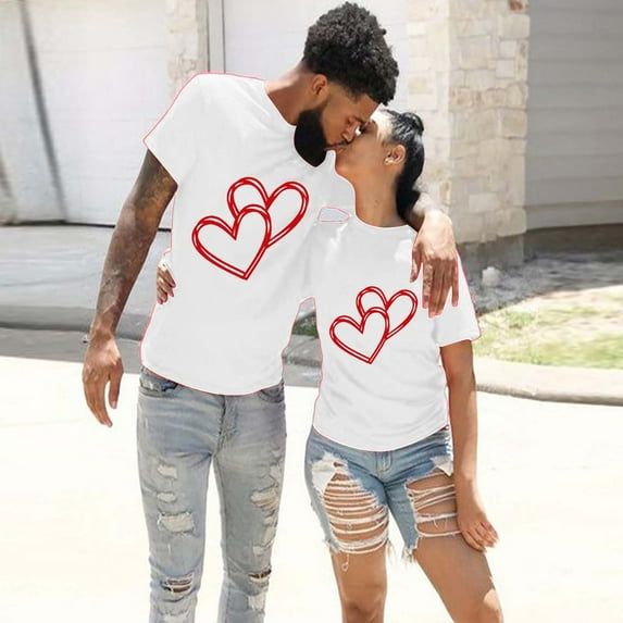 Noarlalf Valentine'S Day Women'S Shirt Shirts For Women Valentine'S Day Girlfriend Shirt Fashionable Valentine'S Day Love Printed Round Neck Short Sleeved Top T Shirt Valentines Day Gift White 2XL