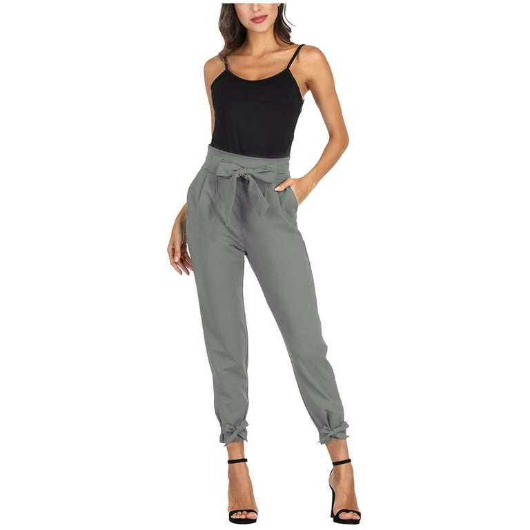 Noarlalf Women's Pants High-Waisted Party Pencil Pants with Bow-Knot  Detail, Plus Sizes Available High Waisted Pants for Women Grey L