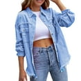 thumbnail image 1 of Noarlalf Womens Coats, Women's Solid Color Jacket Ripped Loose Denim Jacket Womens Jacket Jean Jacket Blue S, 1 of 2