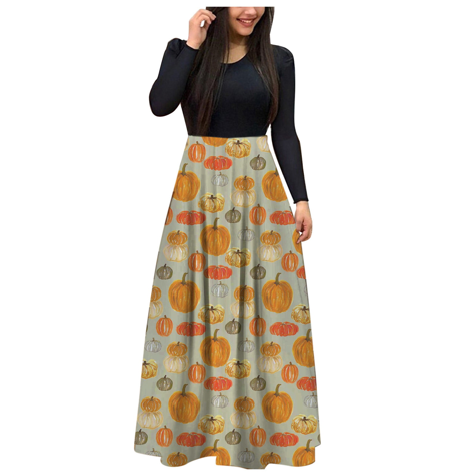 Noarlalf Womens Dresses, Sexy Long Sleeve Pumpkin Print Cocktail ...