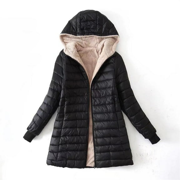Noarlalf Womens Winter Coats, Winter Jackets for Women, Women's Long Down Jacket Plus Size Down Jacket Cotton Jacket Lightweight Down Jacket with Hooded Winter Jacket Winter Coats for Women Black 2XL