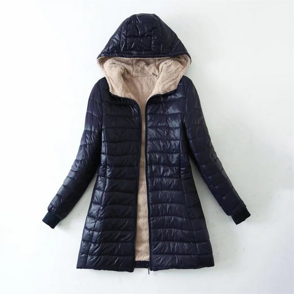 Noarlalf Womens Winter Coats, Winter Jackets for Women, Women's Long Down Jacket Plus Size Down Jacket Cotton Jacket Lightweight Down Jacket with Hooded Winter Jacket Winter Coats for Women Navy 2XL