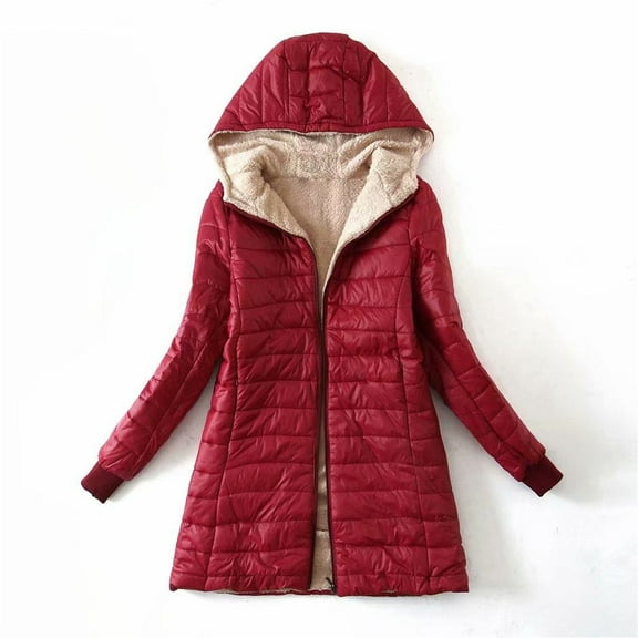 Noarlalf Womens Winter Coats, Winter Jackets for Women, Women's Long Down Jacket Plus Size Down Jacket Cotton Jacket Lightweight Down Jacket with Hooded Winter Jacket Winter Coats for Women Red S